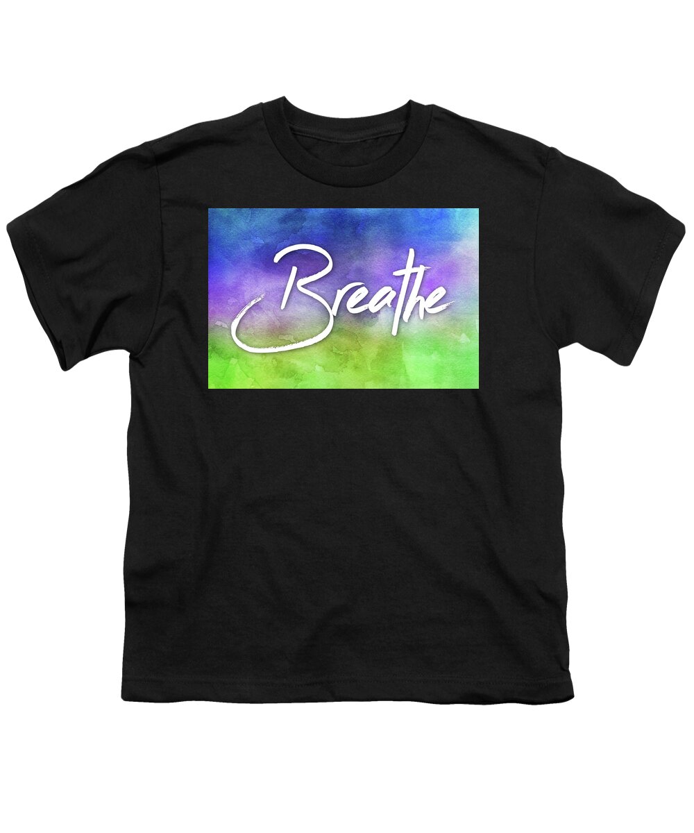 Breathe Youth T-Shirt featuring the digital art Breathe Calming Watercolor Tones Green Purple Blue by Matthias Hauser