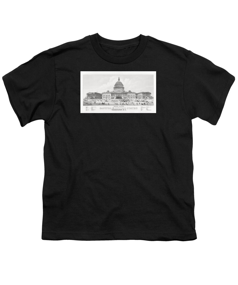 Capitol Youth T-Shirt featuring the drawing Capitol of the United States - Washington DC by War Is Hell Store
