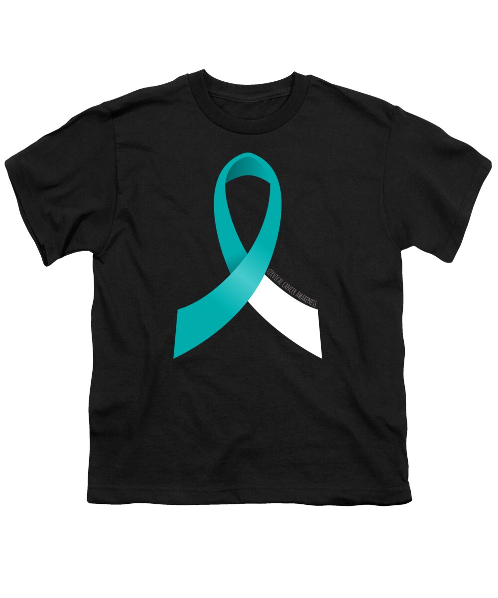 Awareness Youth T-Shirt featuring the digital art Cervical Cancer Awareness Ribbon by Flippin Sweet Gear