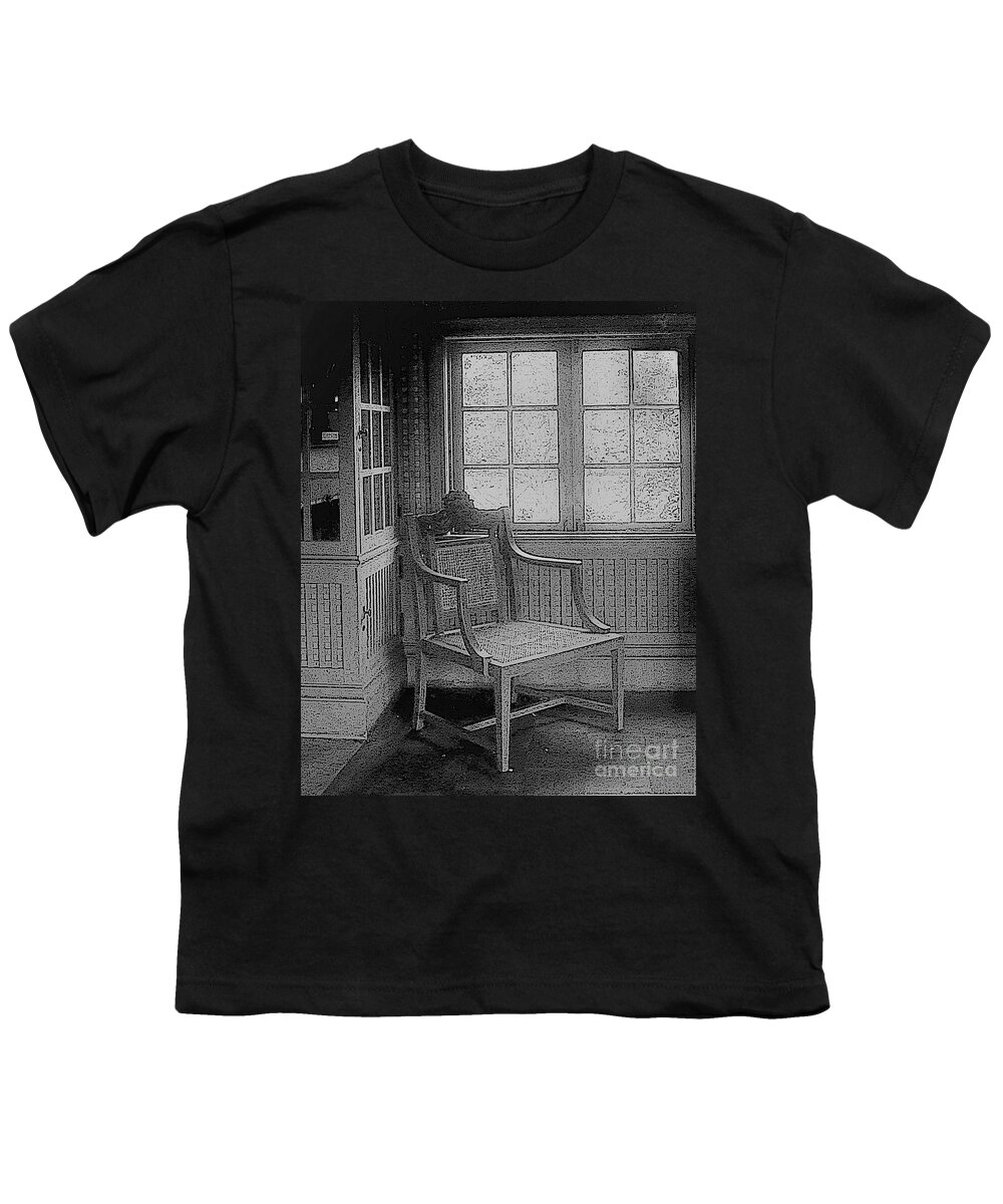 Chair Window B&w Room Youth T-Shirt featuring the photograph Chair Window1 by John Linnemeyer