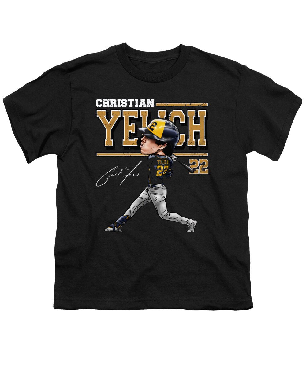 Christian Yelich Cartoon Youth T-Shirt by Kelvin Kent - Pixels