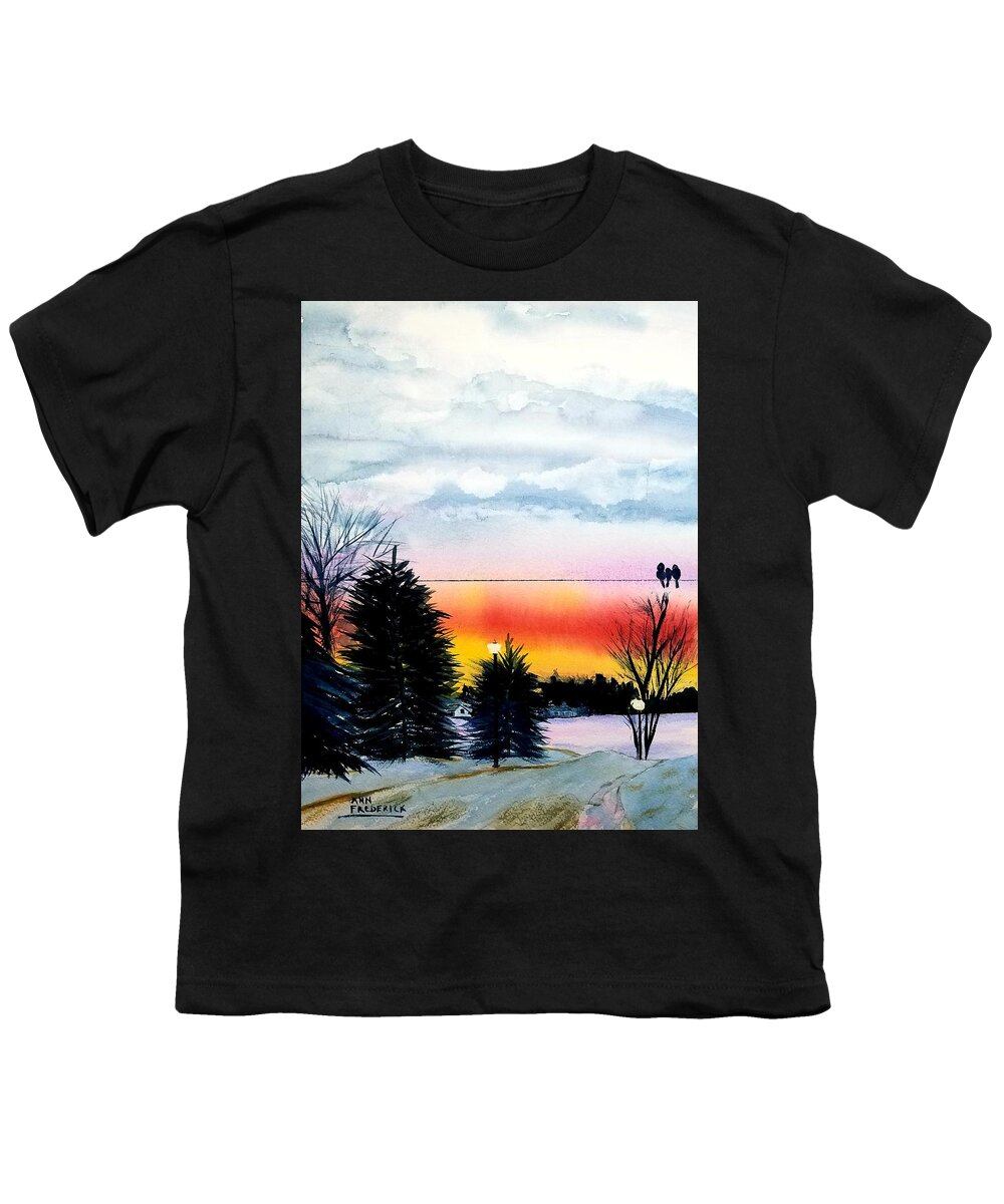 Michigan Sunset Youth T-Shirt featuring the painting Cindys Sunset by Ann Frederick