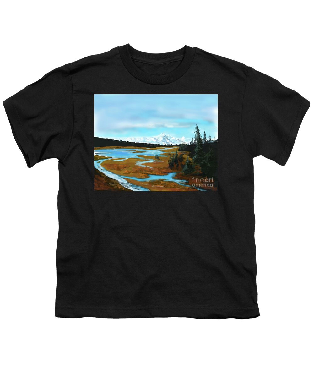 Alaska Youth T-Shirt featuring the digital art Clear Day on Denali by Doug Gist