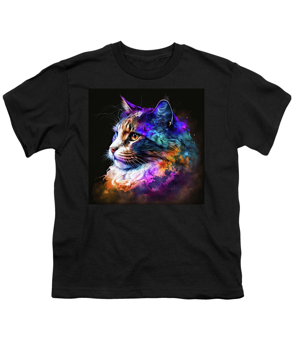 Cat Youth T-Shirt featuring the digital art Colorful Cat Portrait 03 by Matthias Hauser