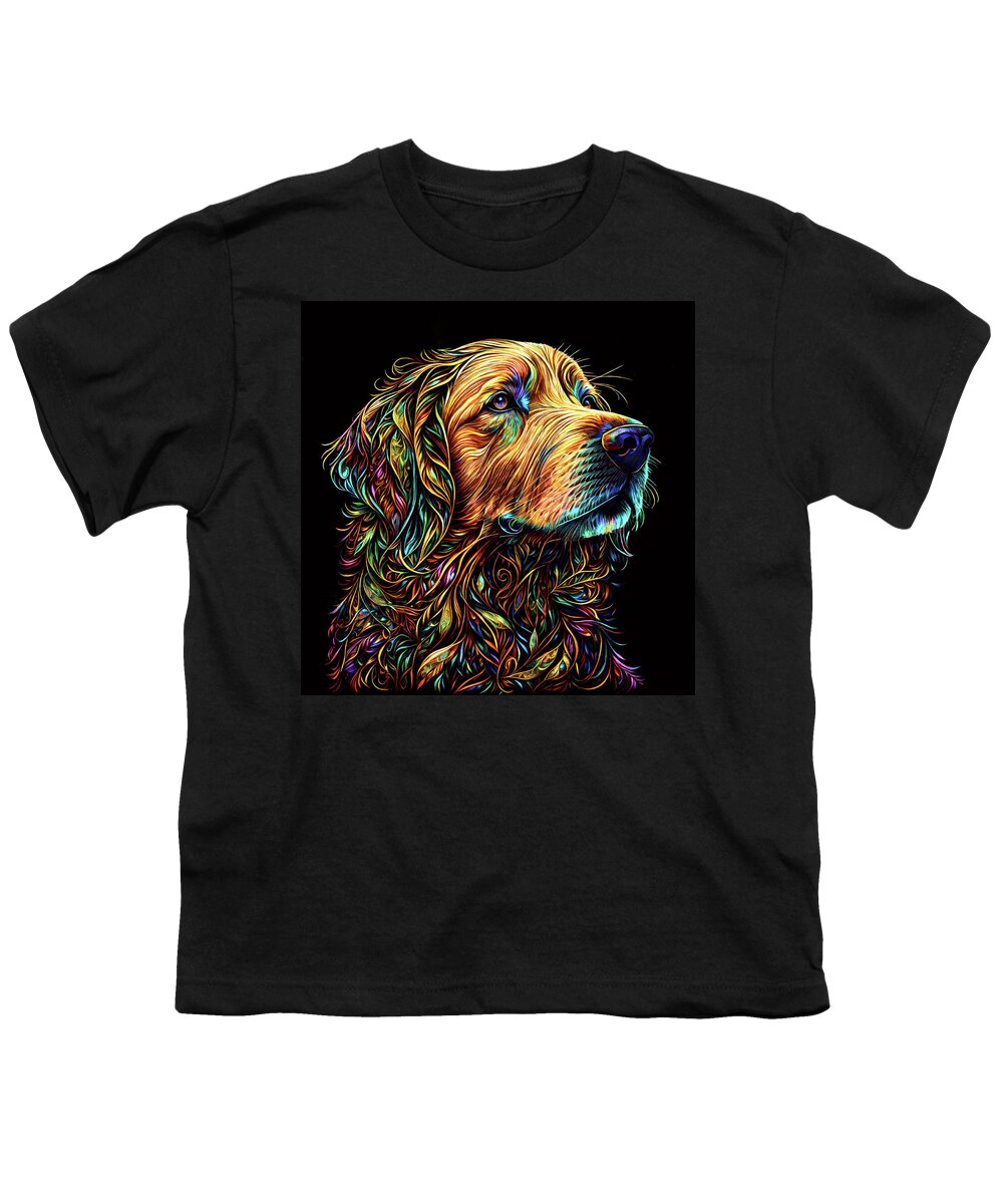 Golden Retrievers Youth T-Shirt featuring the digital art Colorful Golden Retriever Dog Art by Peggy Collins