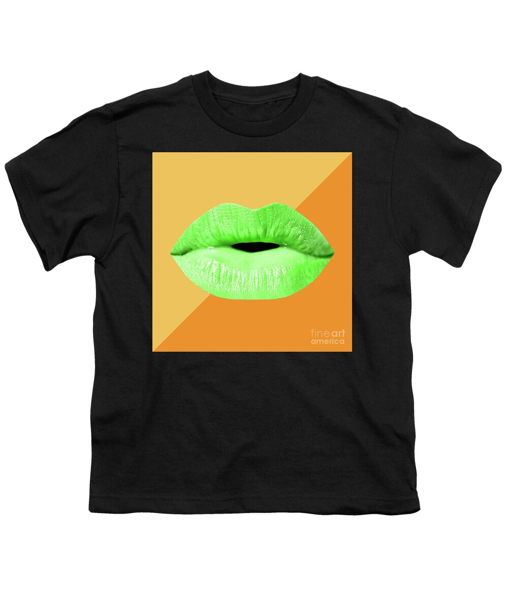 Lips Youth T-Shirt featuring the mixed media Colorful Lips Mask - Green by Chris Andruskiewicz