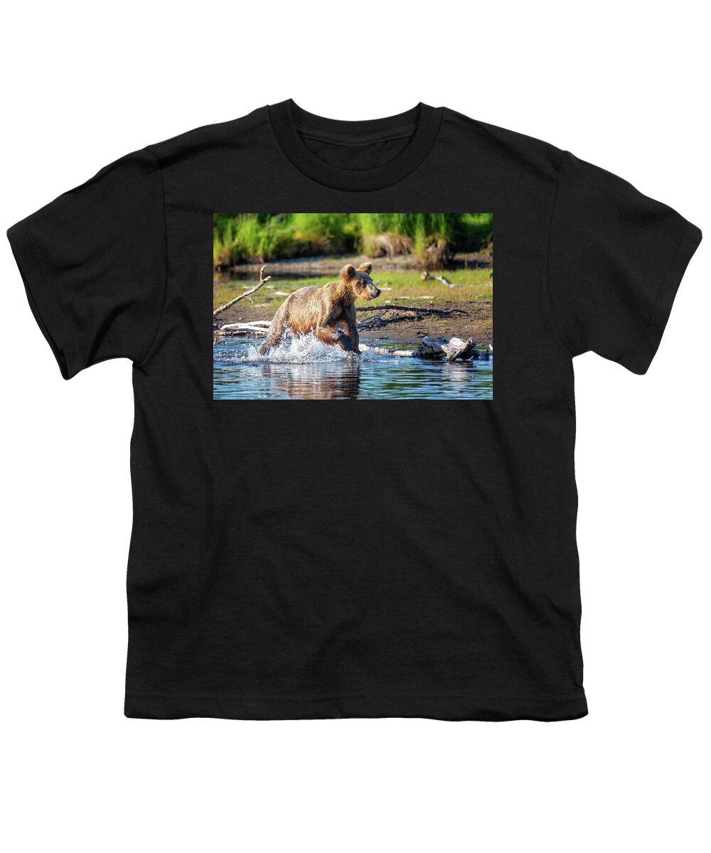 Alaska Youth T-Shirt featuring the photograph Coming for a salmon by Alex Mironyuk