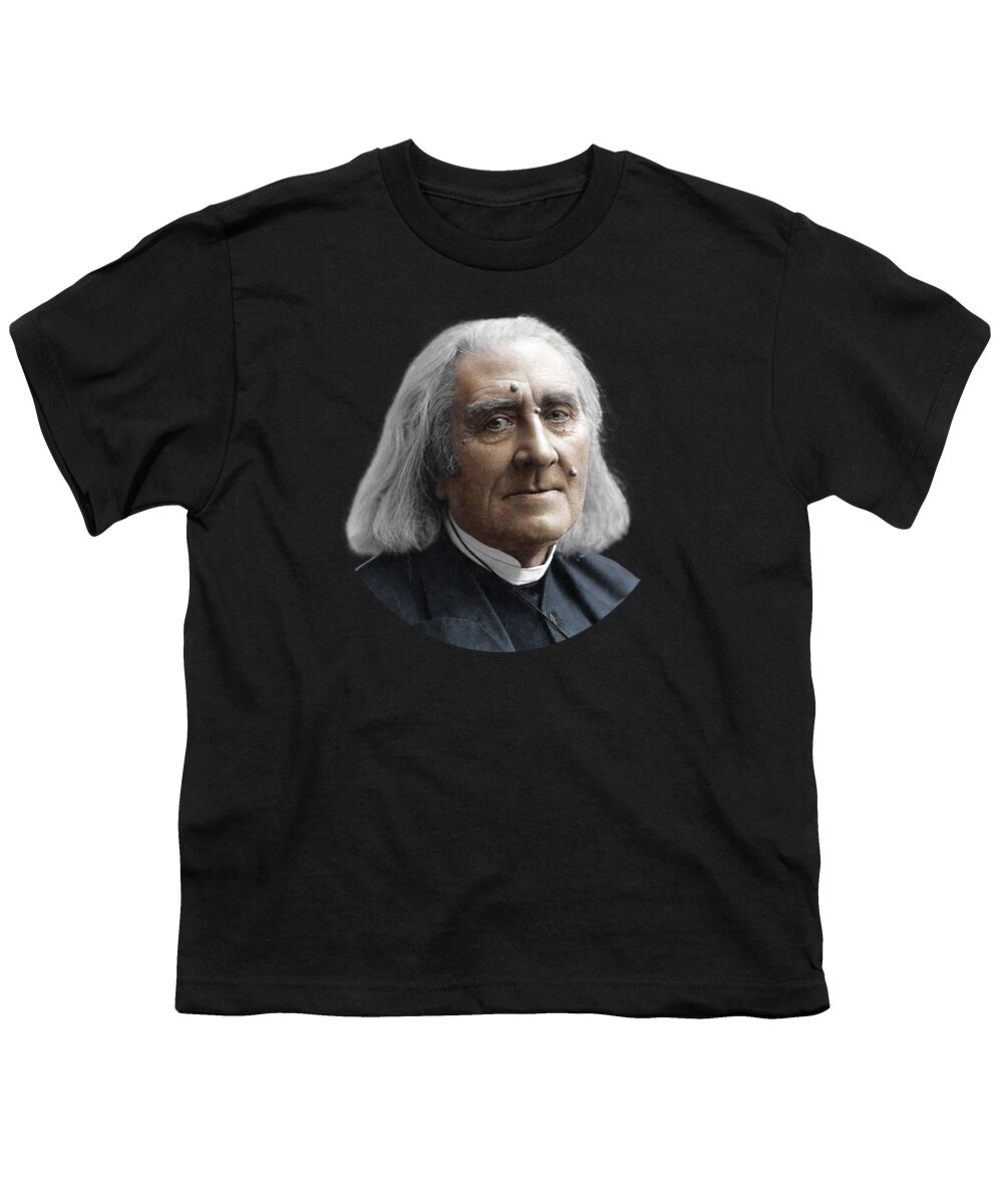Liszt Youth T-Shirt featuring the photograph Composer Franz Liszt Portrait - 1886 - Colorized by War Is Hell Store