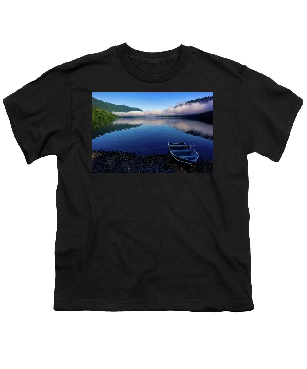 Crescent Lake Youth T-Shirt featuring the photograph Crescent Lake Rowboat by Larey McDaniel