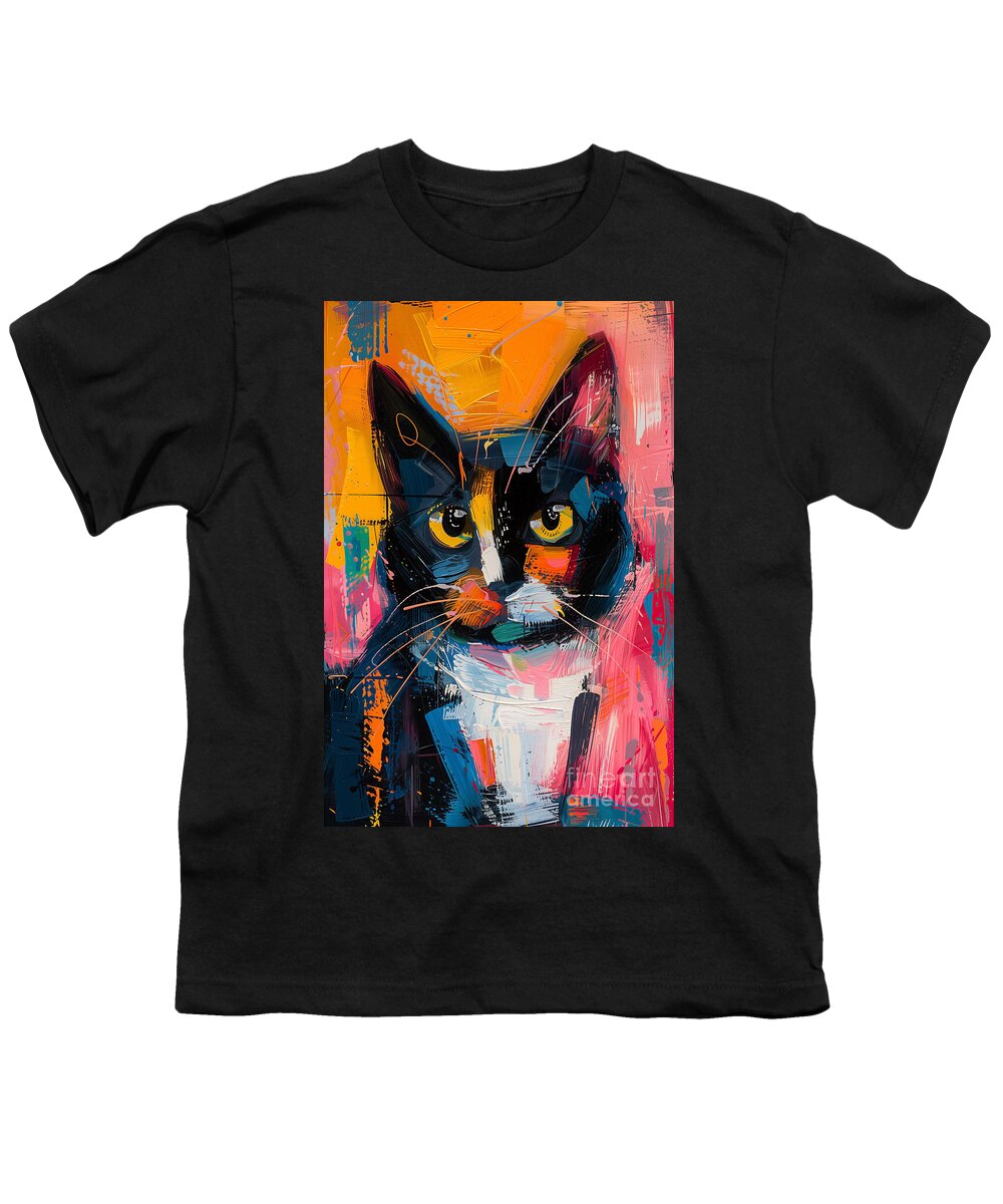 Cat Youth T-Shirt featuring the digital art Curious Cat Painting Series 03152024a by Carlos Diaz