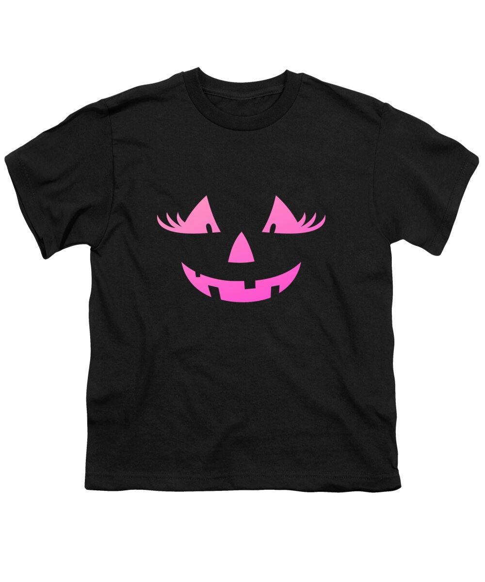 Cute Youth T-Shirt featuring the digital art Cute Pink Pumpkin Jack O Lantern Halloween by Flippin Sweet Gear