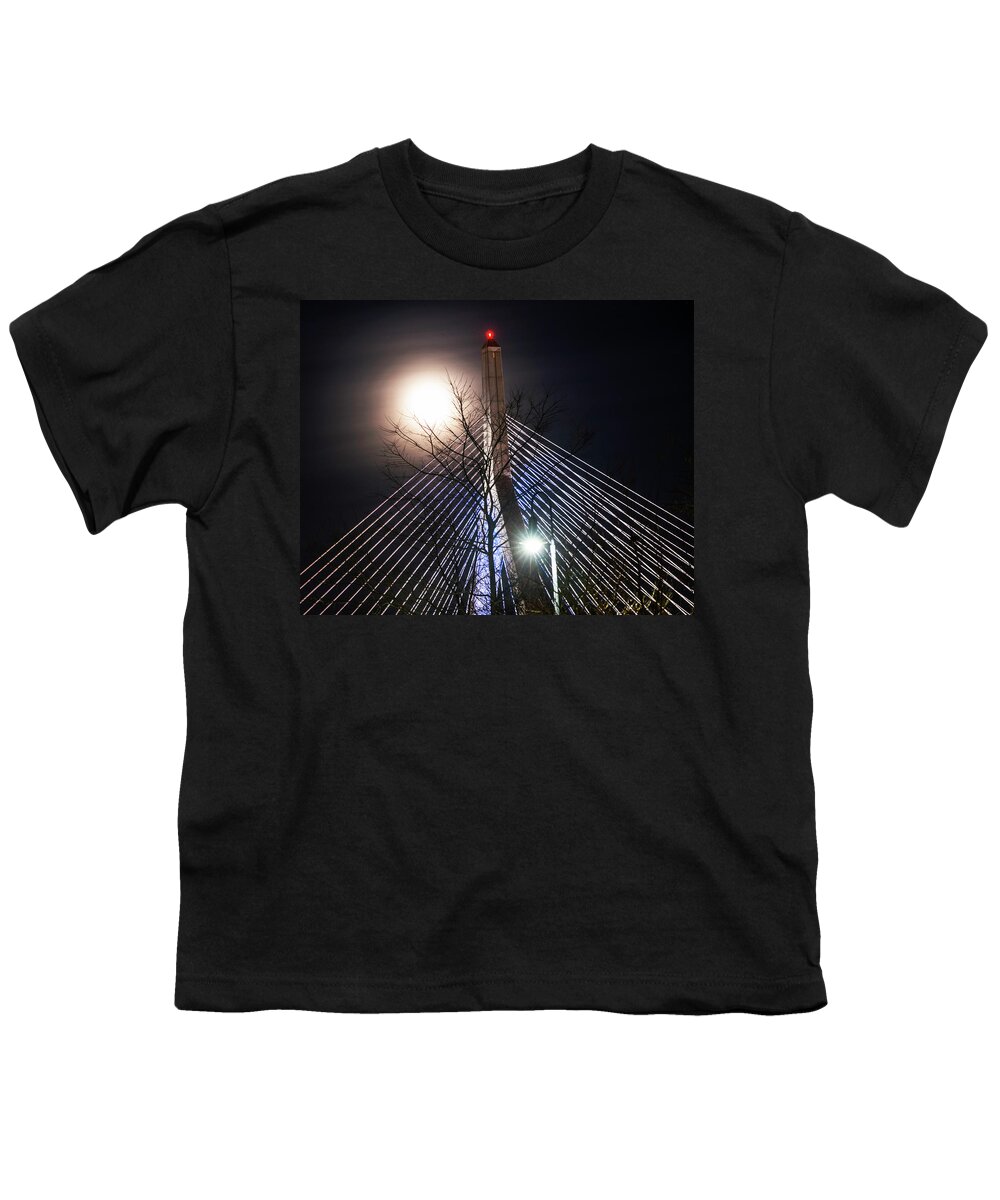 Boston Youth T-Shirt featuring the photograph December 2016 Supermoon over the Lenny Zakim Bridge Boston MA by Toby McGuire