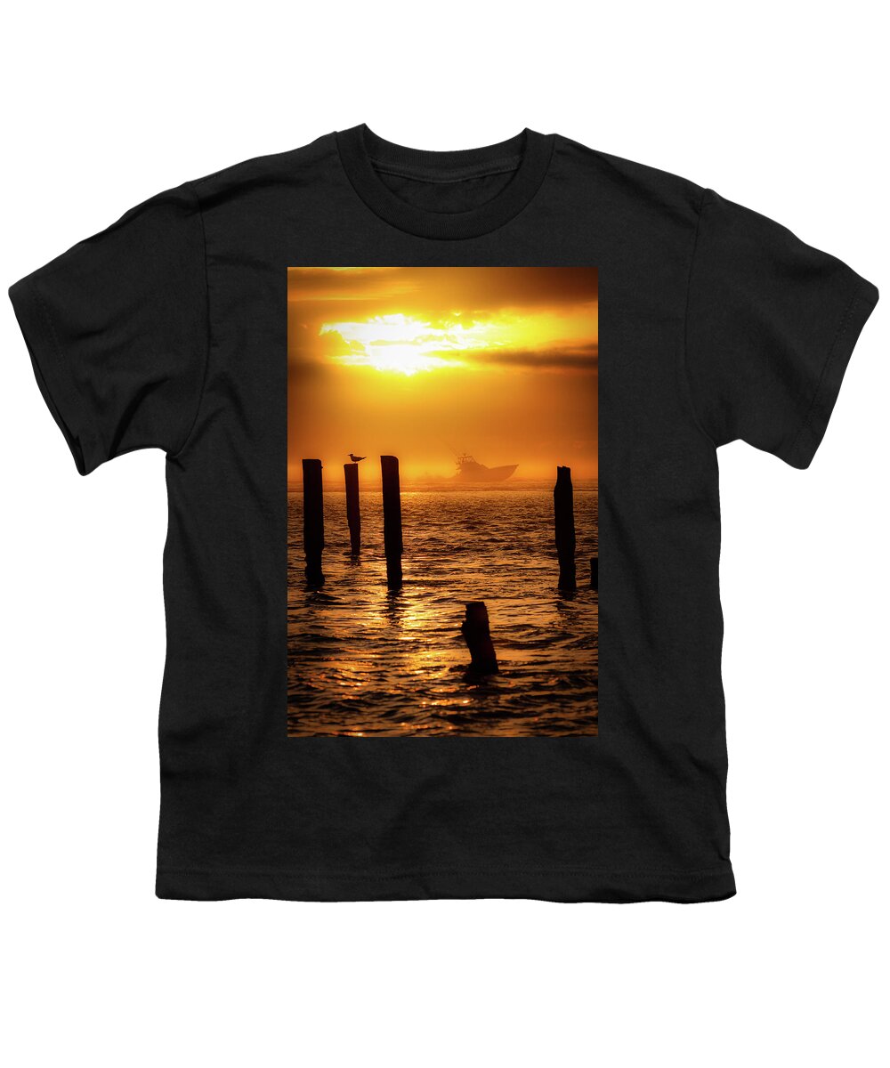 North Carolina Youth T-Shirt featuring the photograph Deep Sea Fishing at Sunrise by Dan Carmichael