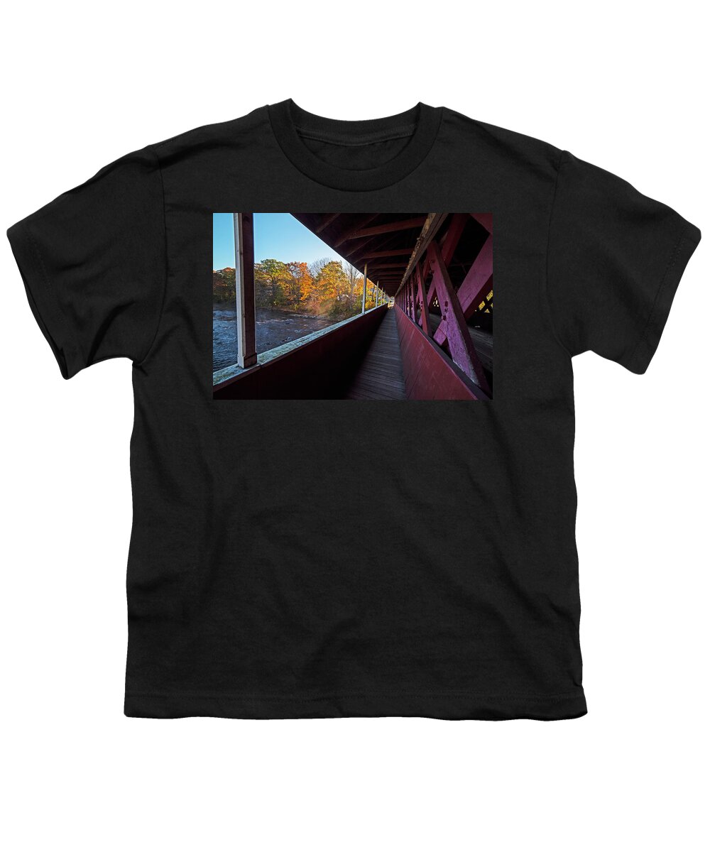 Swanzey Youth T-Shirt featuring the photograph Denman Thompson Bridge Fall Foliage Swanzey NH Pedestrian Walkway by Toby McGuire