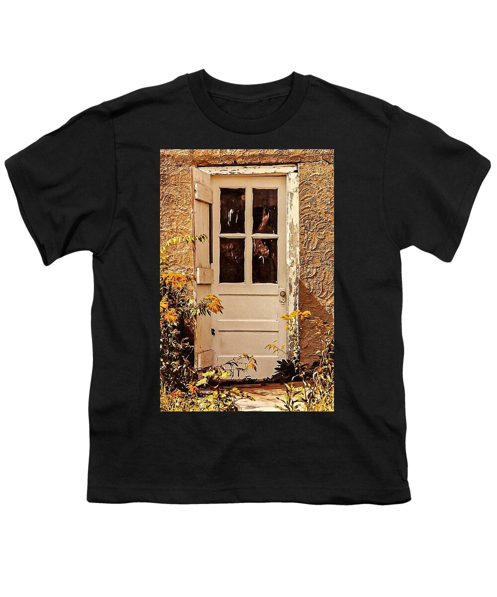 Door Yellow Wood Flower Youth T-Shirt featuring the photograph Door1 by John Linnemeyer