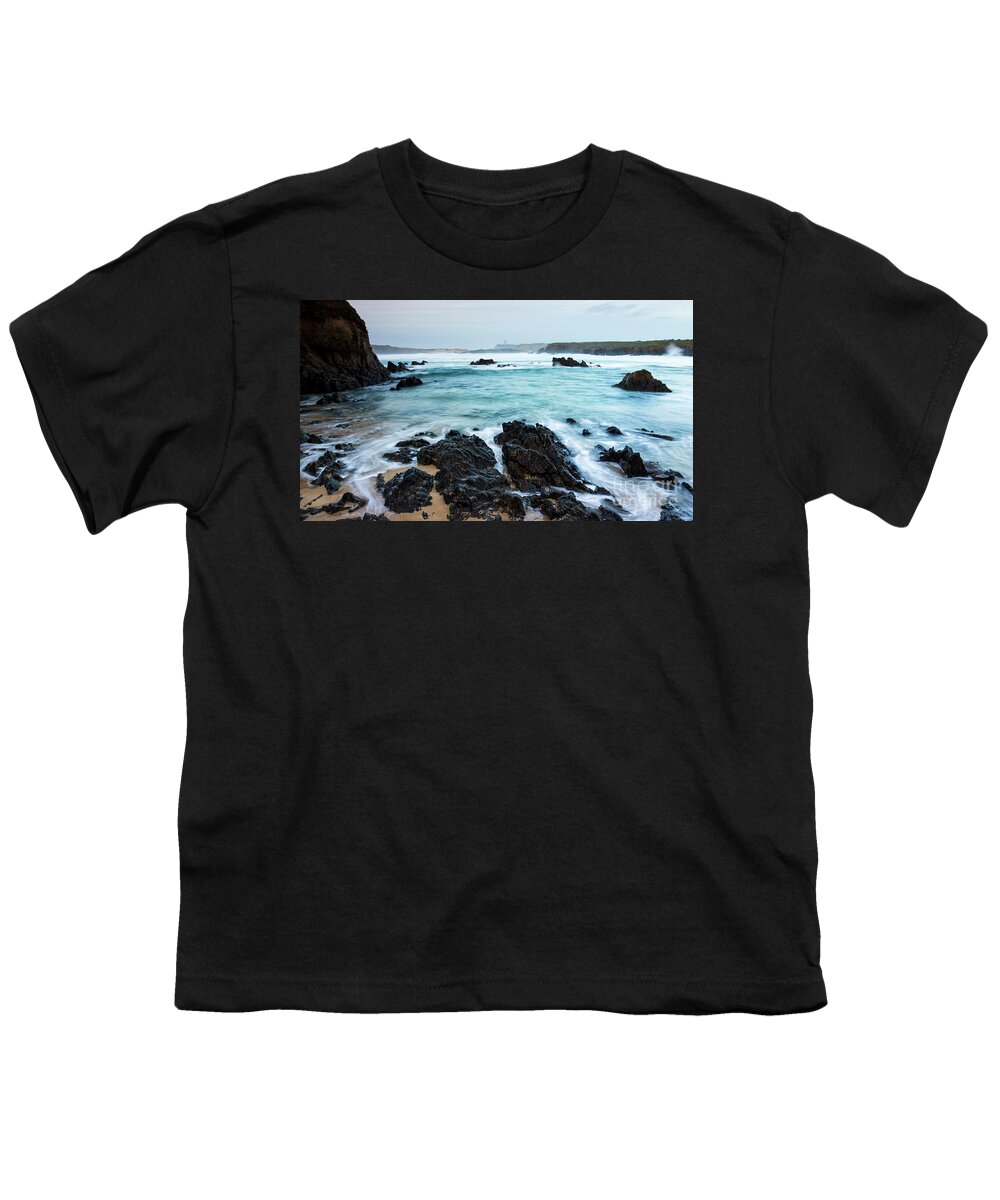 Ancient Youth T-Shirt featuring the photograph Dramatic Swells on Valdovino Coast Near Foruxeira lighthouse Galicia by Pablo Avanzini