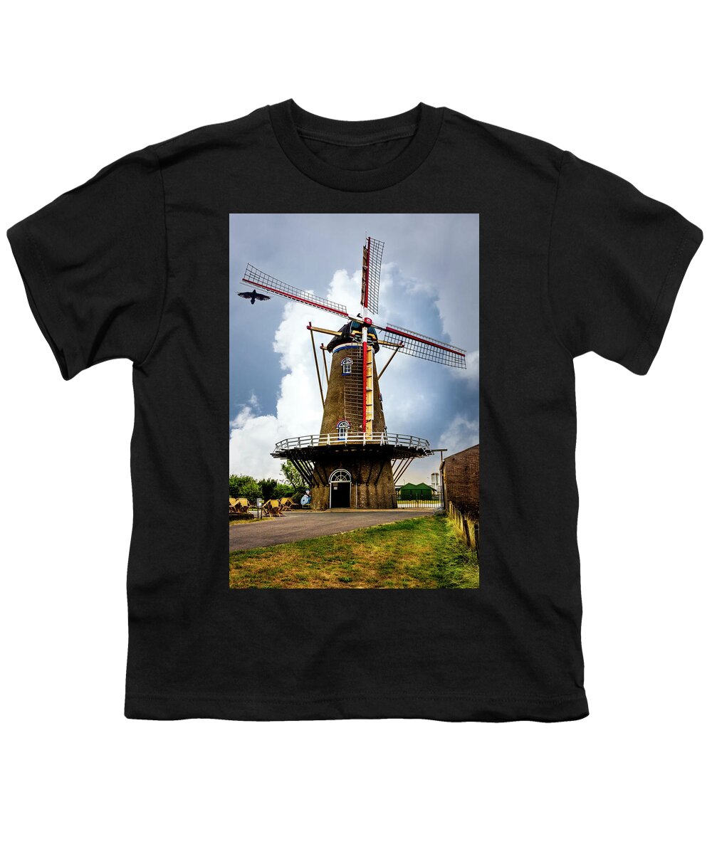Barns Youth T-Shirt featuring the photograph Dutch Windmill in the Countryside by Debra and Dave Vanderlaan