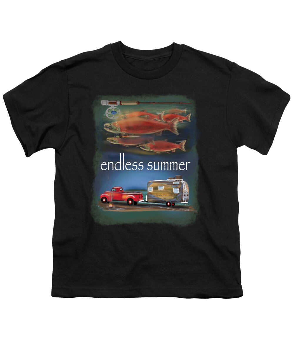 Fishing Youth T-Shirt featuring the digital art Endless Summer Fly Fishing by Doug Gist