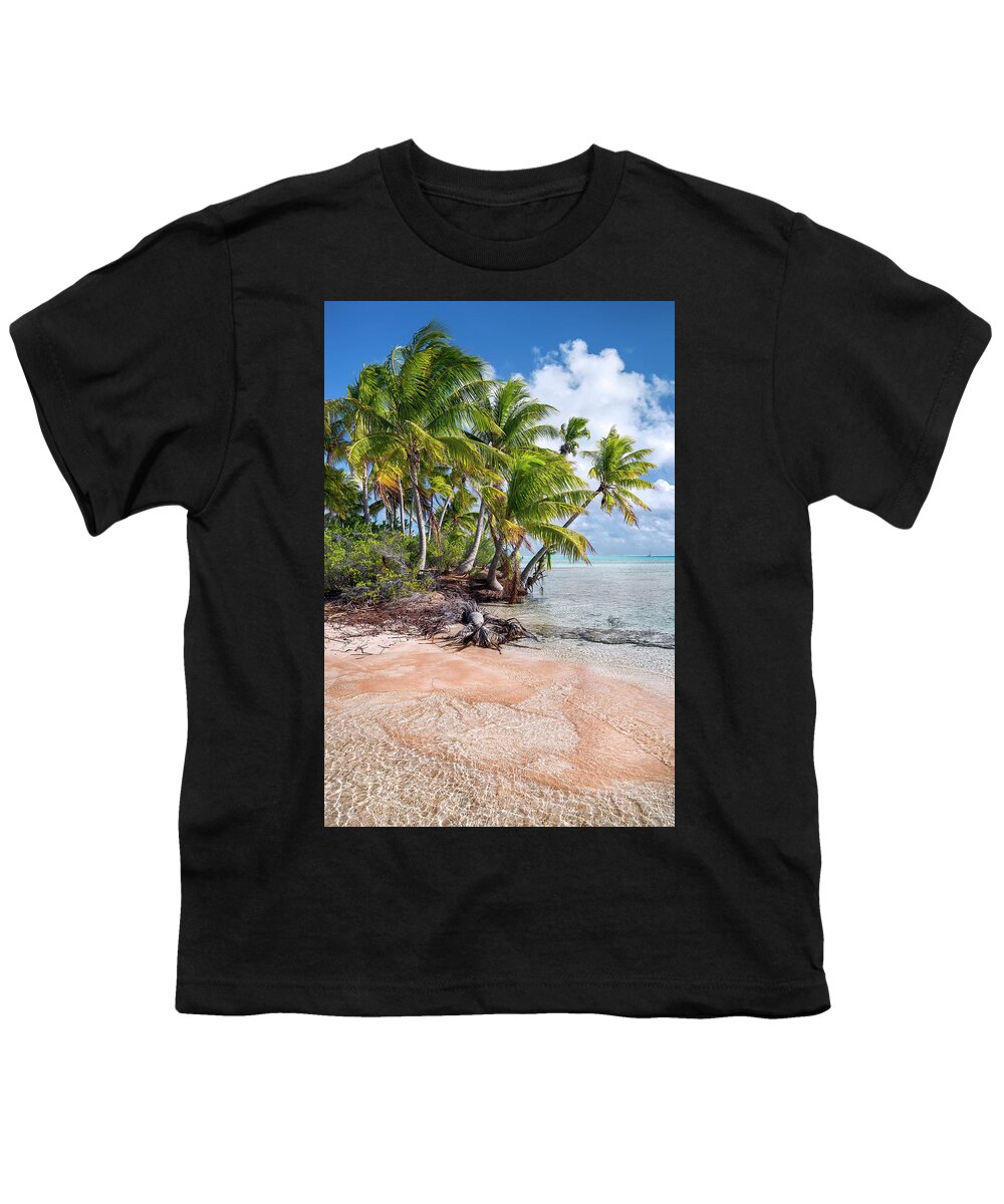 Fakarava Youth T-Shirt featuring the photograph Fakarava - Pink sands and coconut trees by Olivier Parent