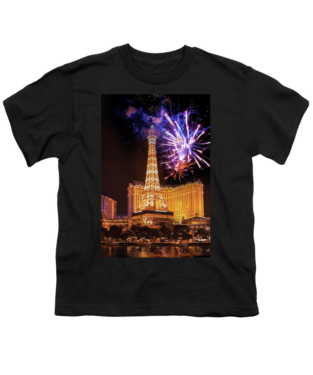 Las Vegas Youth T-Shirt featuring the photograph Fireworks over Paris, Las Vegas by Tatiana Travelways