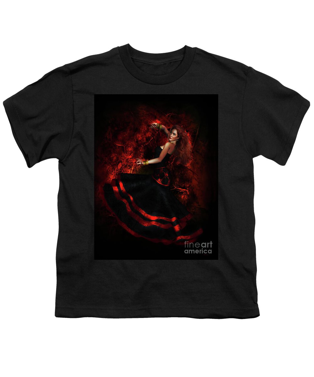 Flamenco Youth T-Shirt featuring the digital art Flamenco by Shanina Conway