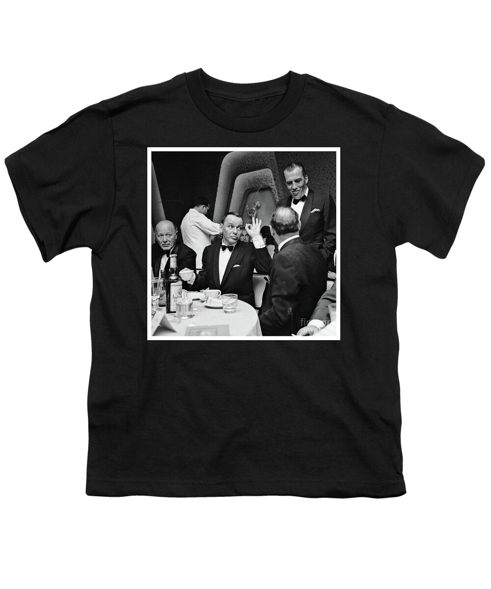 Sinatra Youth T-Shirt featuring the photograph Frank Sinatra And Ed Sullivan In A Restaurant.- White Bordered by Doc Braham