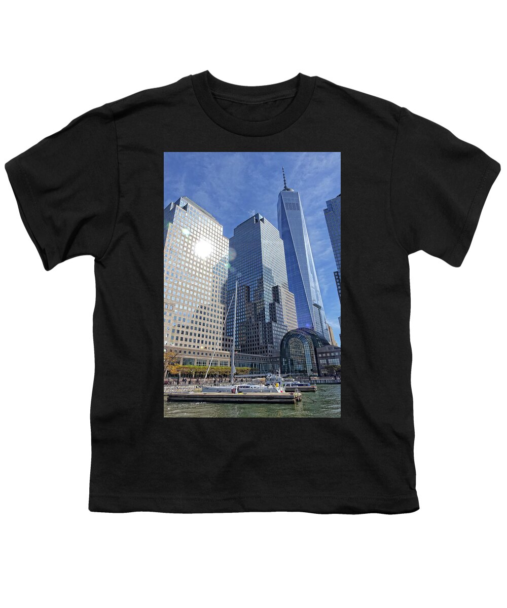 Freedom Tower Youth T-Shirt featuring the photograph Freedom Tower and Harbor by Russel Considine