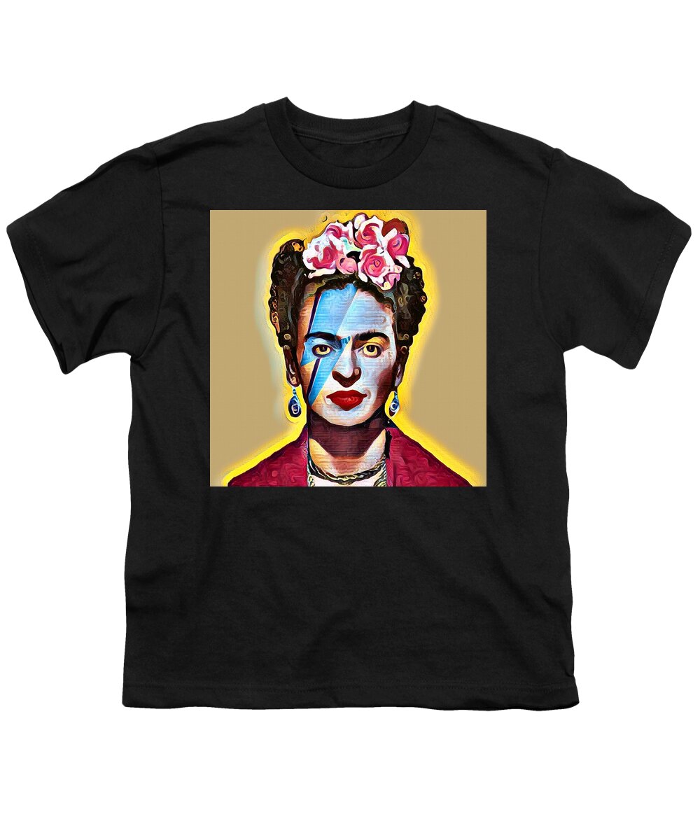Frida Kahlo De Rivera Youth T-Shirt featuring the painting Frida Kahlo Andy Warhol David Bowie 3 by Tony Rubino