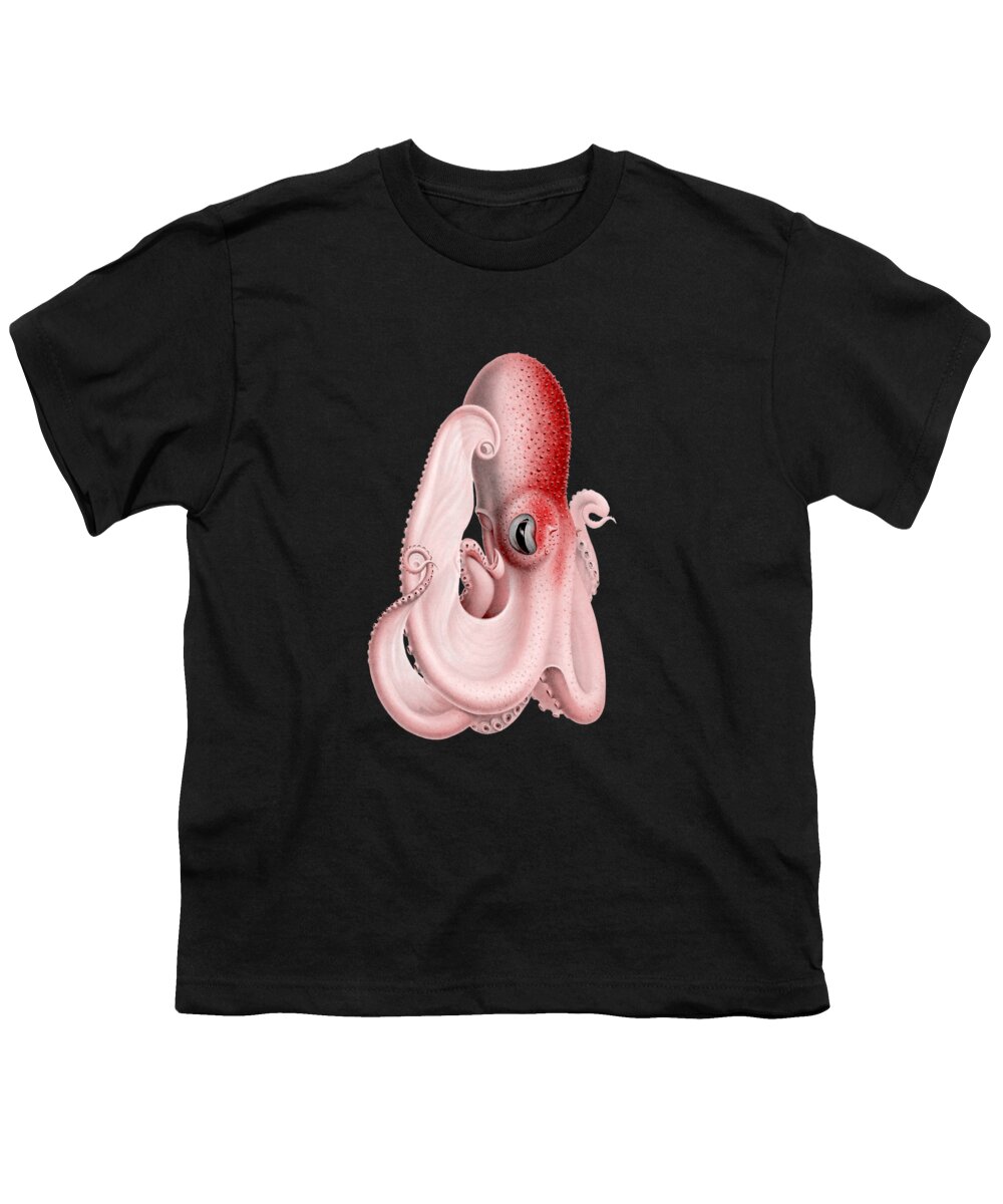 Octopus Youth T-Shirt featuring the digital art Giant Pink Octopus by Madame Memento
