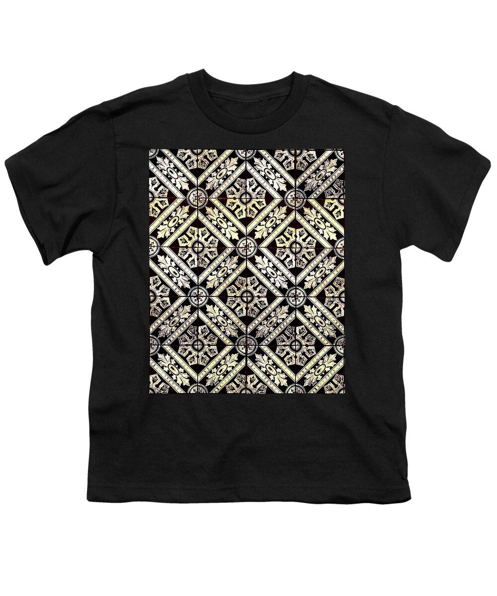 Gold Tiles Youth T-Shirt featuring the digital art Gold On Black Tiles Mosaic Design Decorative Art VI by Irina Sztukowski