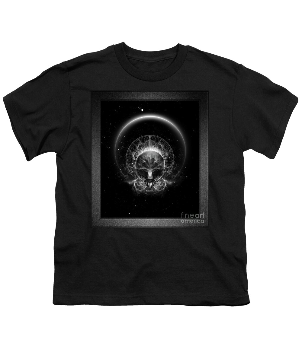 Fractal Skull Abstract Digital Art Youth T-Shirt featuring the digital art Gothic Skull Blaze Abstract Digital Art by Rolando Burbon