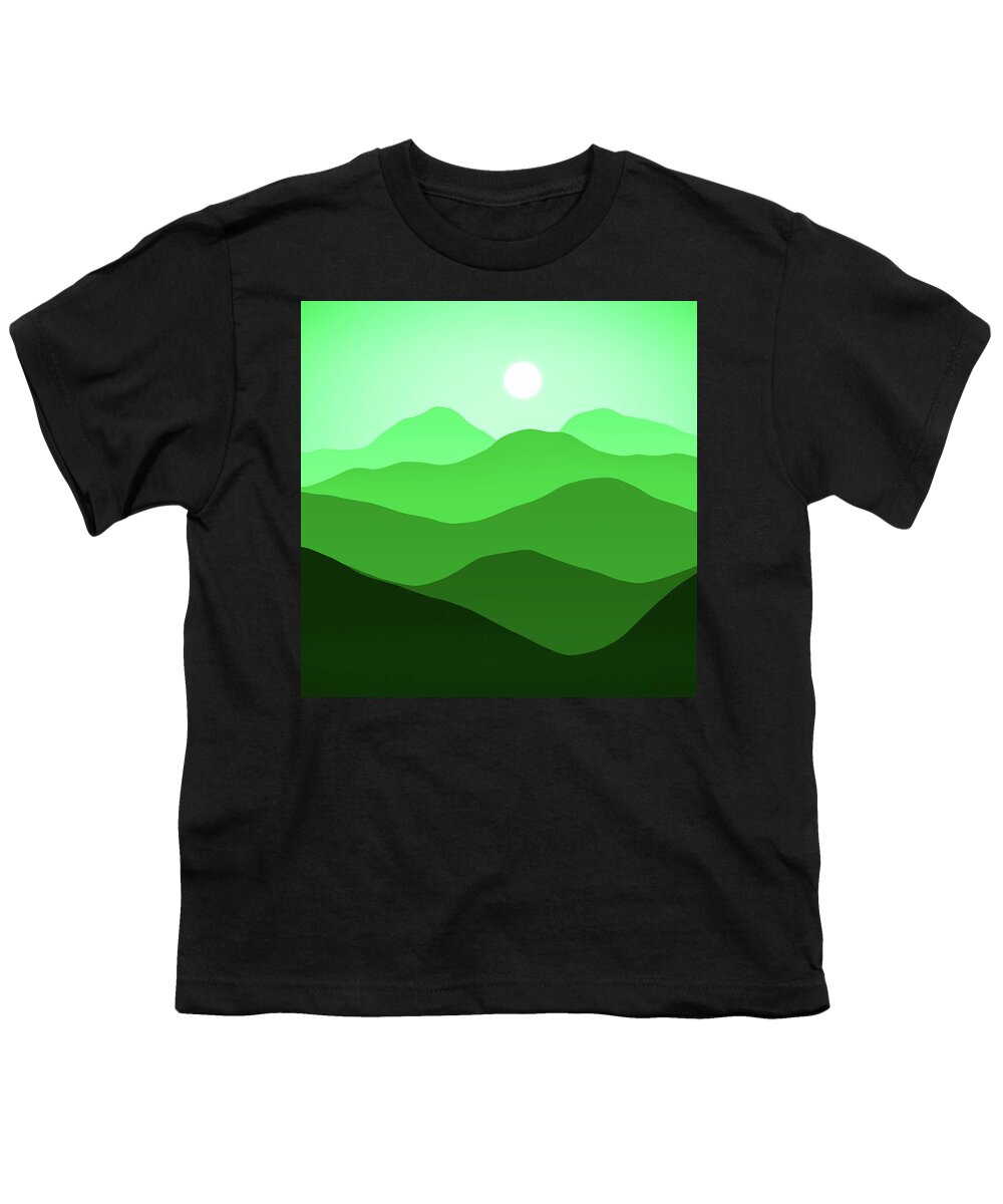 Mountains Youth T-Shirt featuring the digital art Green Mountains Abstract Minimalist Fantasy Landscape by Matthias Hauser