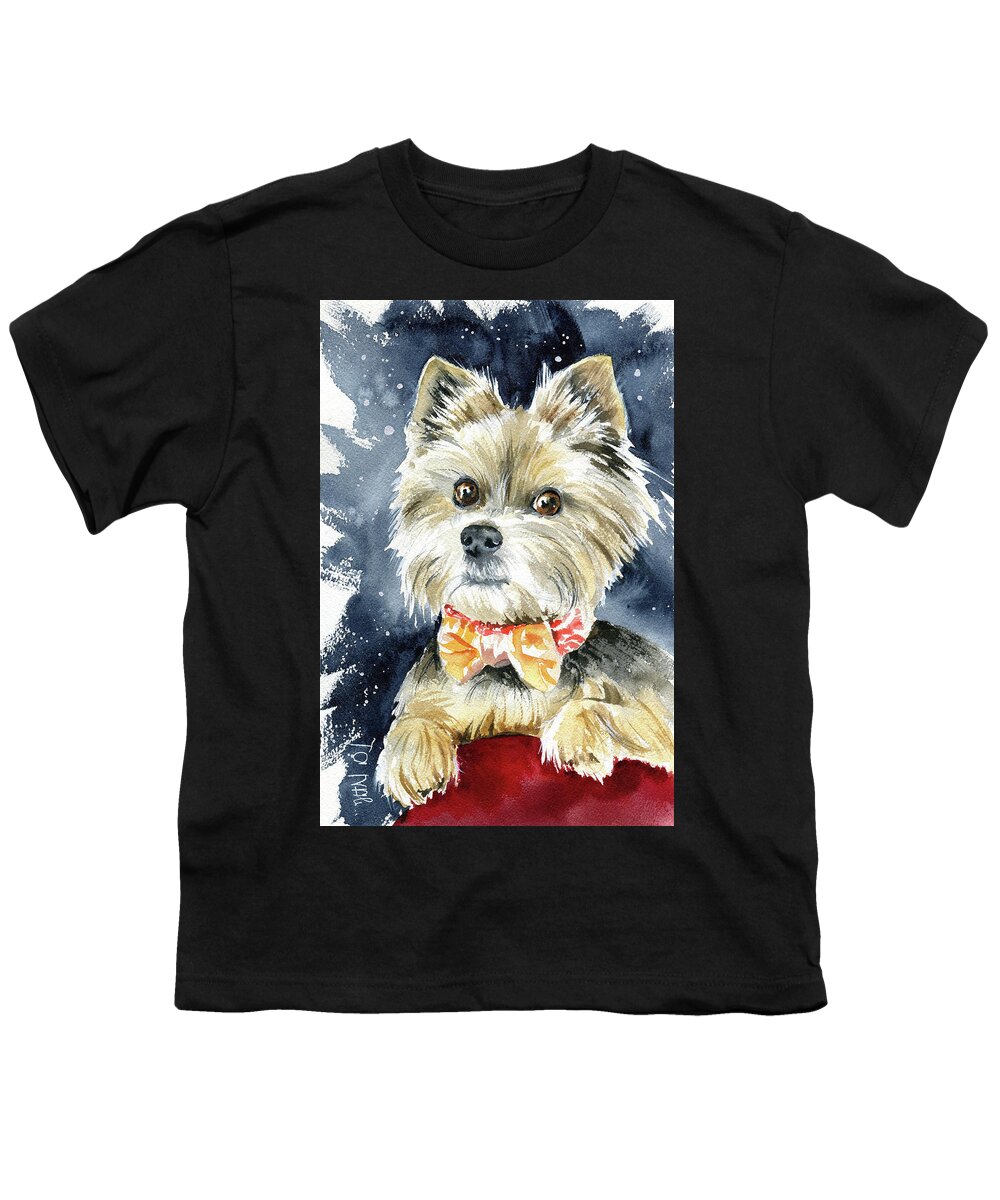 Yorkshire Youth T-Shirt featuring the painting Guido Yorkshire Terrier Dog Painting by Dora Hathazi Mendes