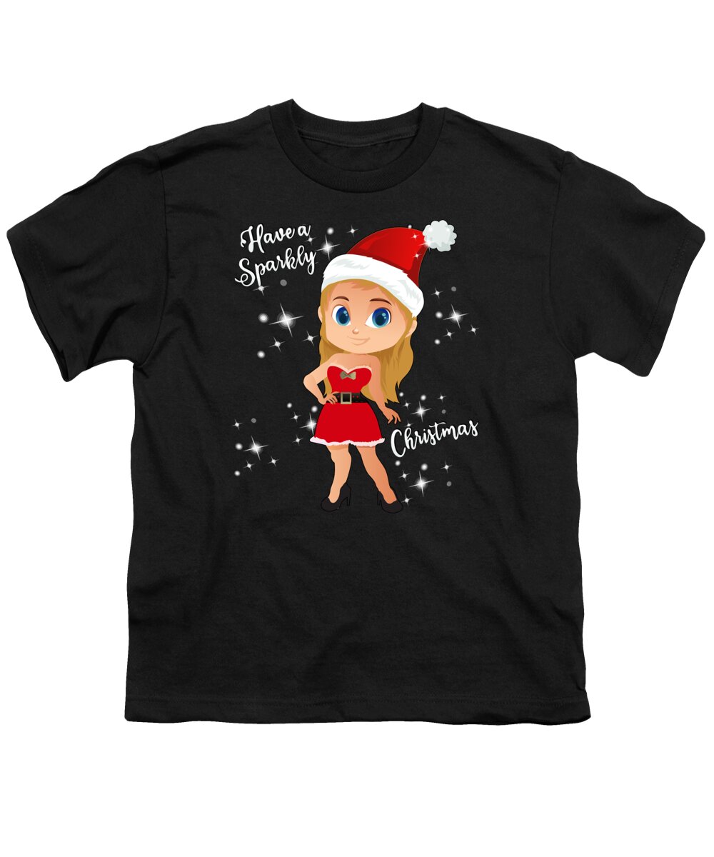 Christmas 2023 Youth T-Shirt featuring the digital art Have a Sparkly Christmas Girls by Flippin Sweet Gear