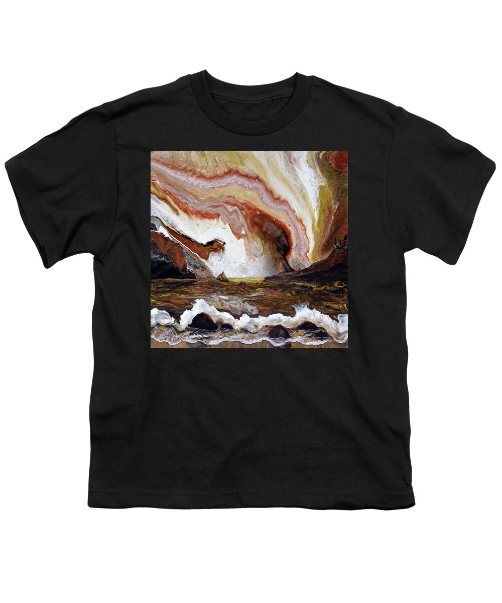 Sailboat Youth T-Shirt featuring the painting Held by the Sea by Laura Iverson