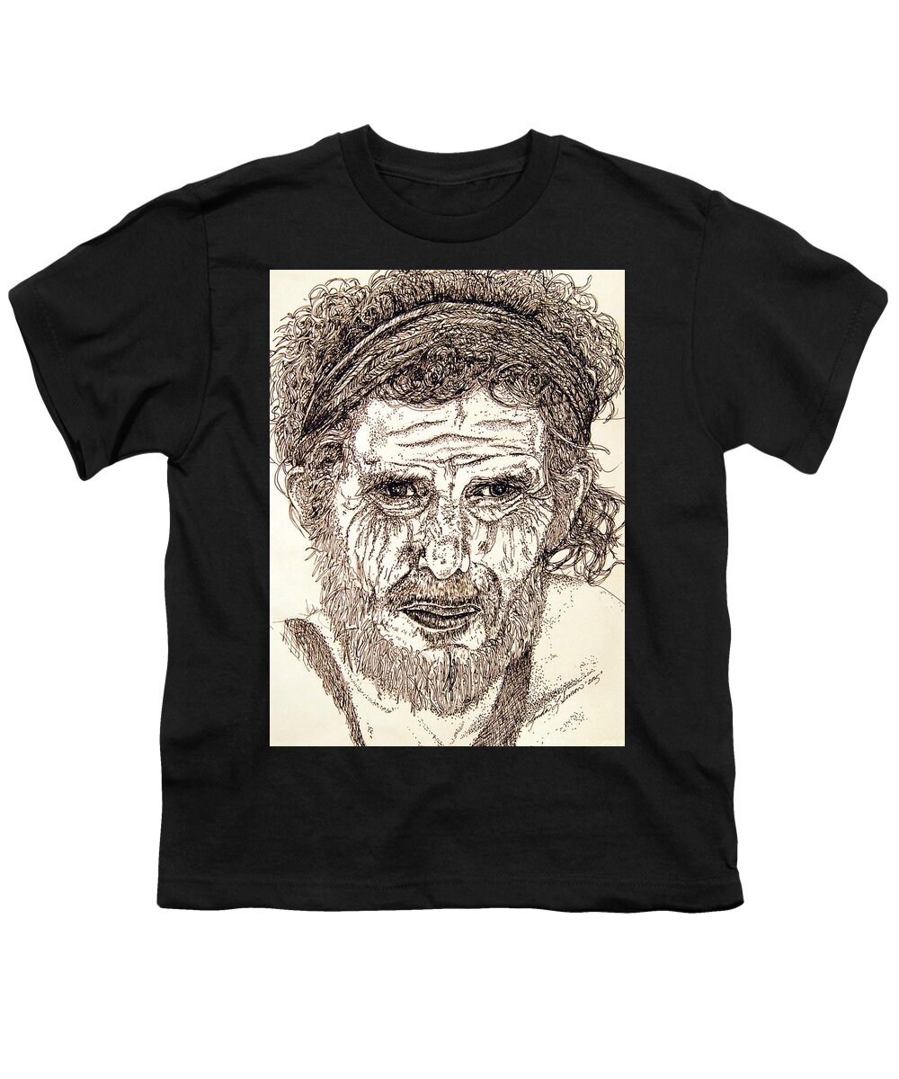 Man Youth T-Shirt featuring the drawing Hobo by Linda Simon