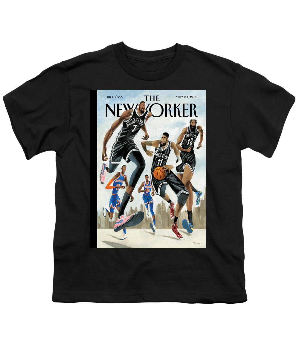 Nyc Youth T-Shirt featuring the painting Hoop Dreams in New York by Mark Ulriksen
