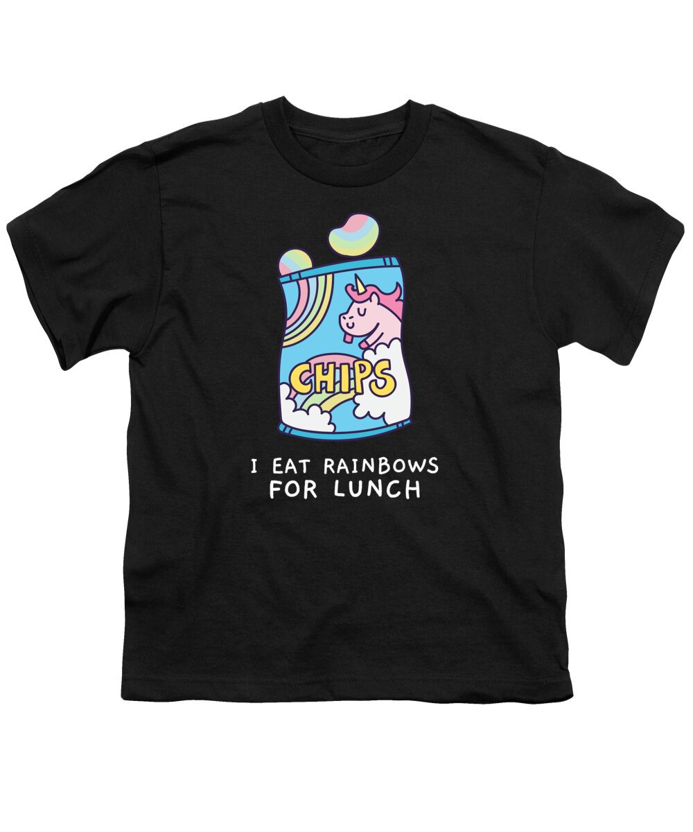 Cool Youth T-Shirt featuring the digital art I Eat Rainbows for Lunch Unicorn Chips by Flippin Sweet Gear