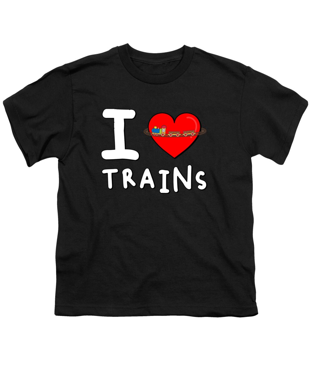Funny Youth T-Shirt featuring the digital art I Love Trains by Flippin Sweet Gear