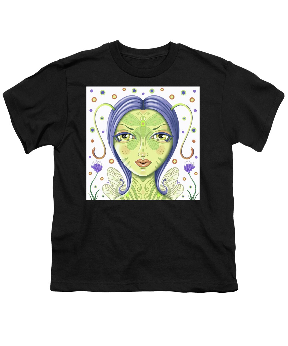 Fantasy Youth T-Shirt featuring the digital art Insect girl, Antennette - Sq.White by Valerie White