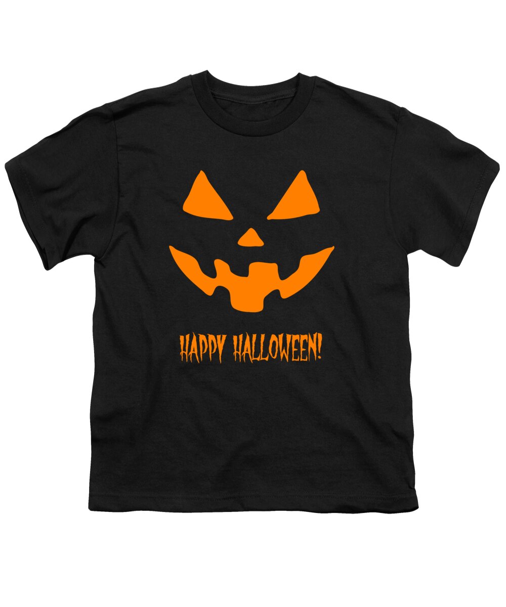 Funny Youth T-Shirt featuring the digital art Jack-O-Lantern Happy Halloween Pumpkin by Flippin Sweet Gear