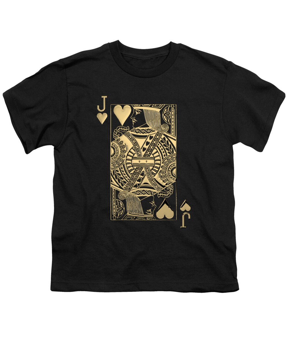 'gamble' Collection By Serge Averbukh Youth T-Shirt featuring the digital art Jack of Hearts in Gold over Black by Serge Averbukh