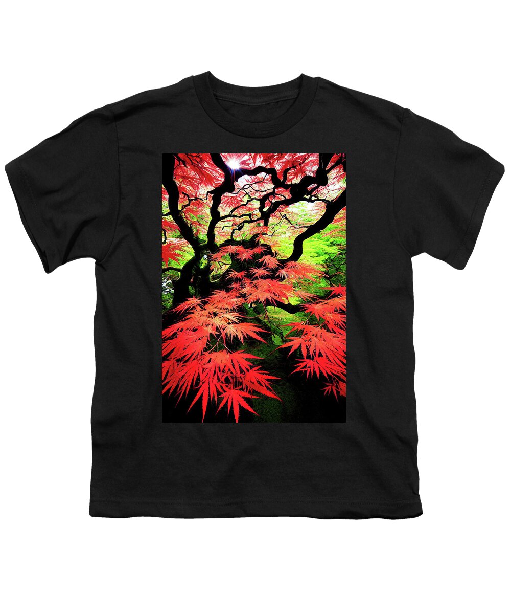 Japanese Maple Youth T-Shirt featuring the digital art Japanese Maple 01 Red and Green by Matthias Hauser