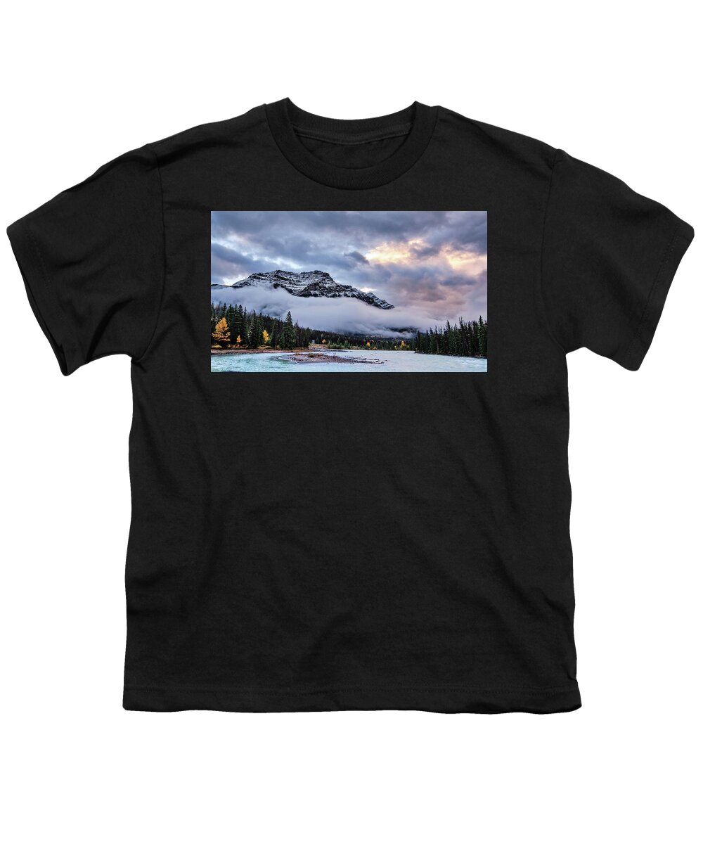 Cloud Youth T-Shirt featuring the photograph Jasper Mountain In The Clouds by Carl Marceau