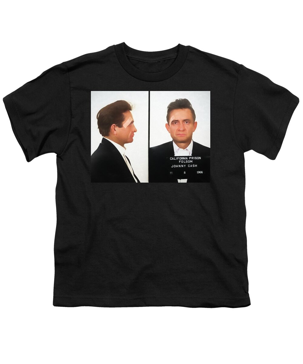 Johnny Cash Mugshot Colorized Youth T-Shirt featuring the mixed media Johnny Cash Mugshot Colorized by Dan Sproul