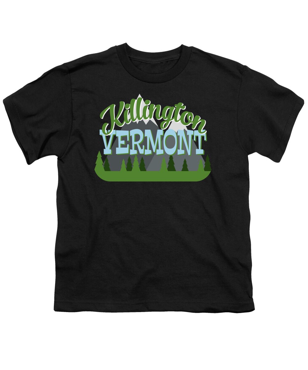 Killington Youth T-Shirt featuring the digital art Killington Vermont Retro Mountains Trees by Flo Karp