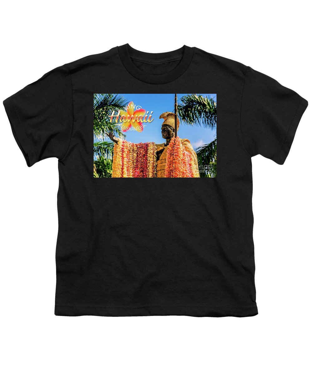 Post Card Youth T-Shirt featuring the photograph King Kamehameha Statue Draped with Leis Wide Post Card by Aloha Art