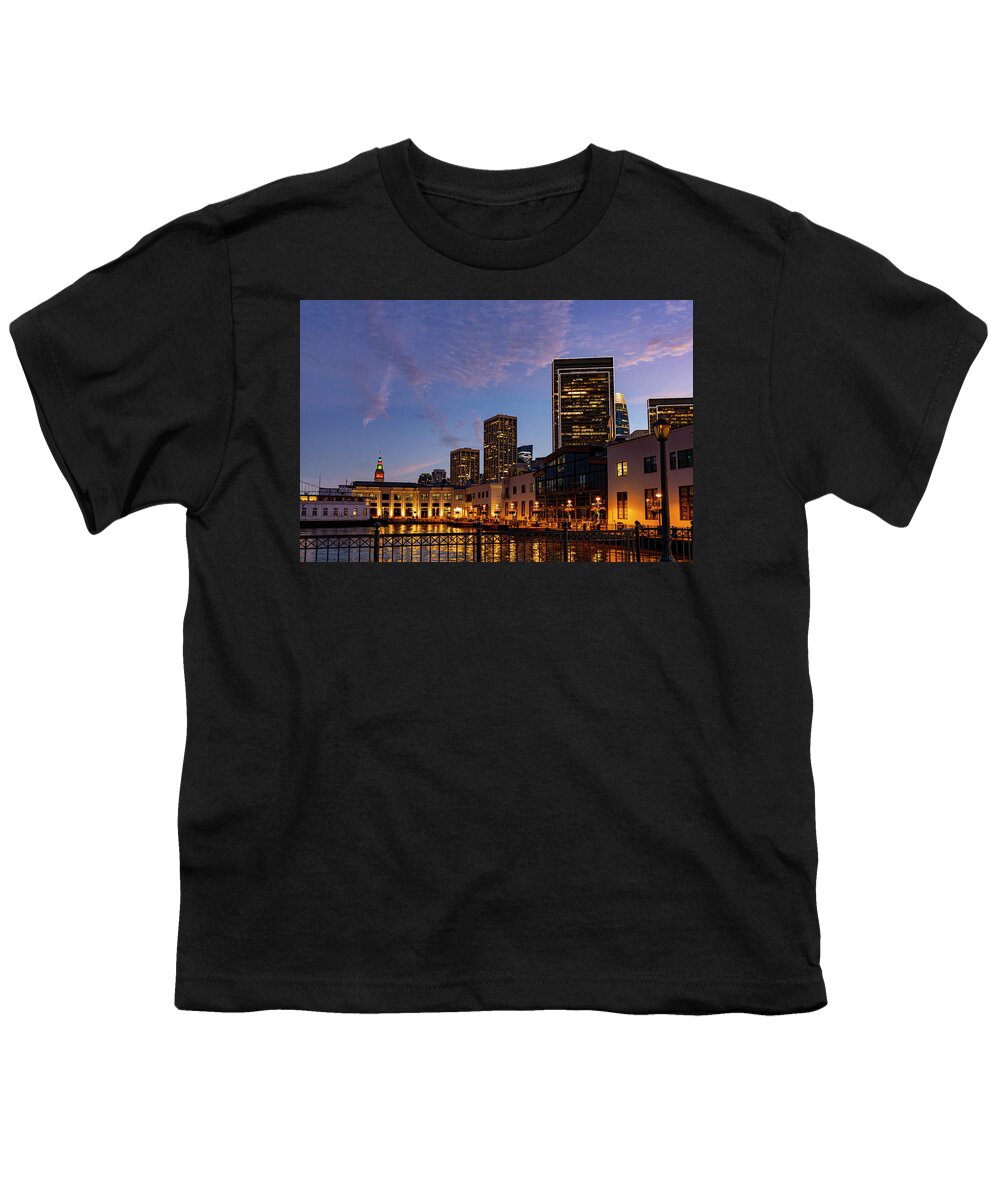 Lamplight Youth T-Shirt featuring the photograph Lamplight on the Waterfront by Bonnie Follett