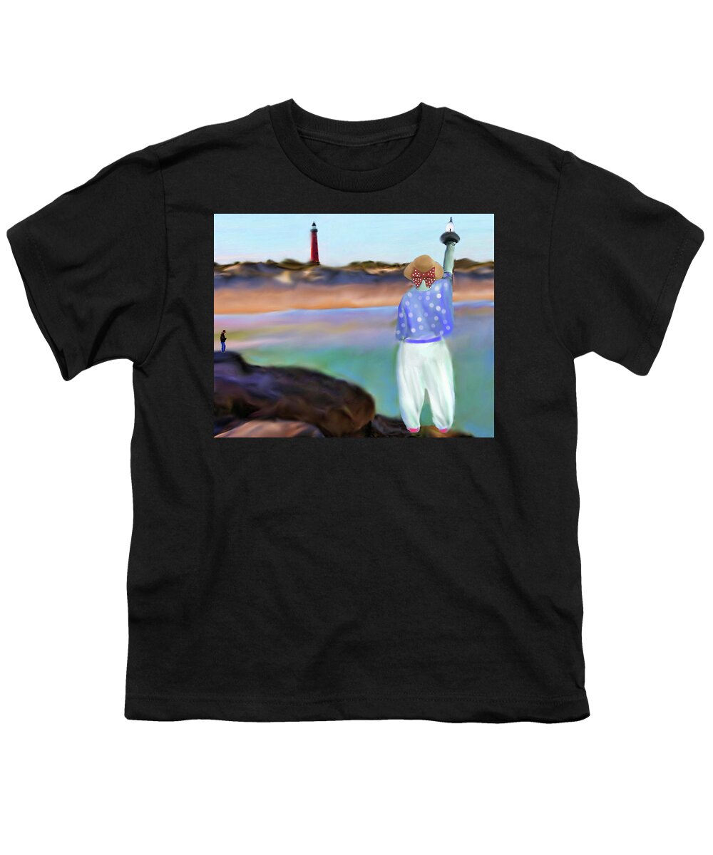 Liberty Youth T-Shirt featuring the painting Liberty Sees the Ponce Inlet Lighthouse by Deborah Boyd