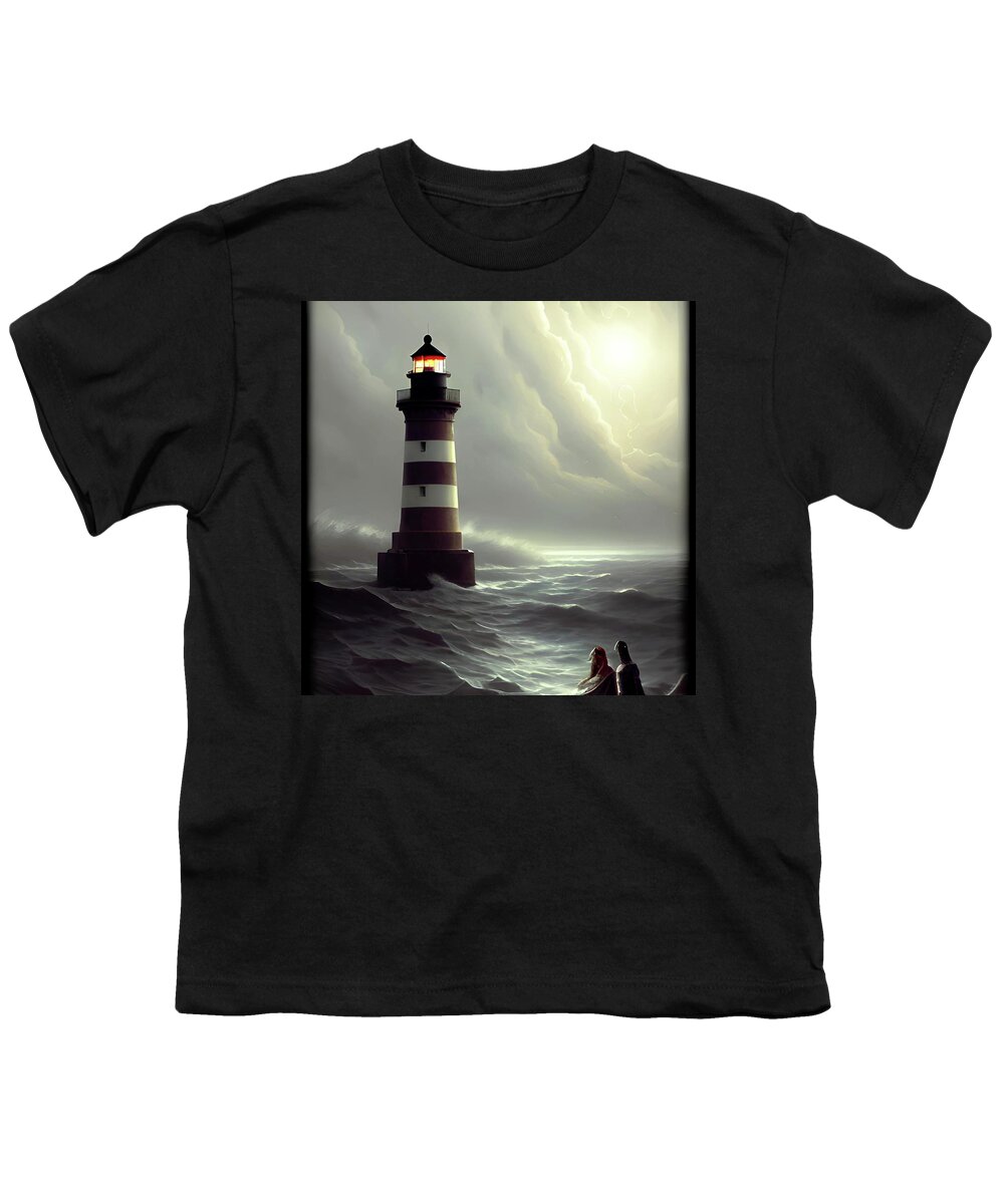 Lighthouse Youth T-Shirt featuring the digital art Lighthouse No.33 by Fred Larucci